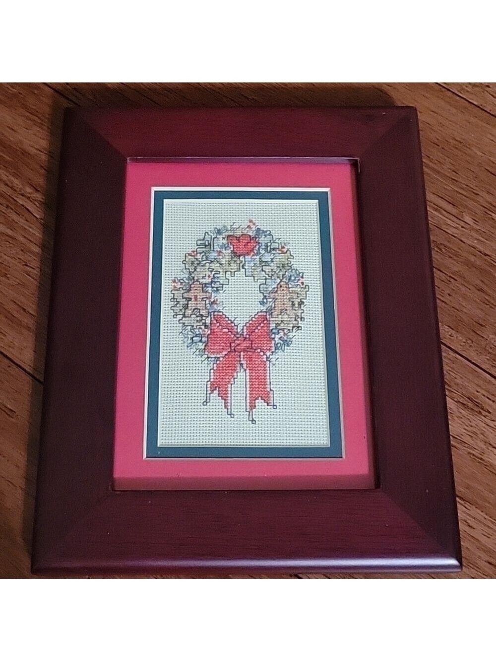 Vintage Christmas Cross Stitch In 5" X 7" Rosewood Frames (Set Of 2) - Picture 3 of 9